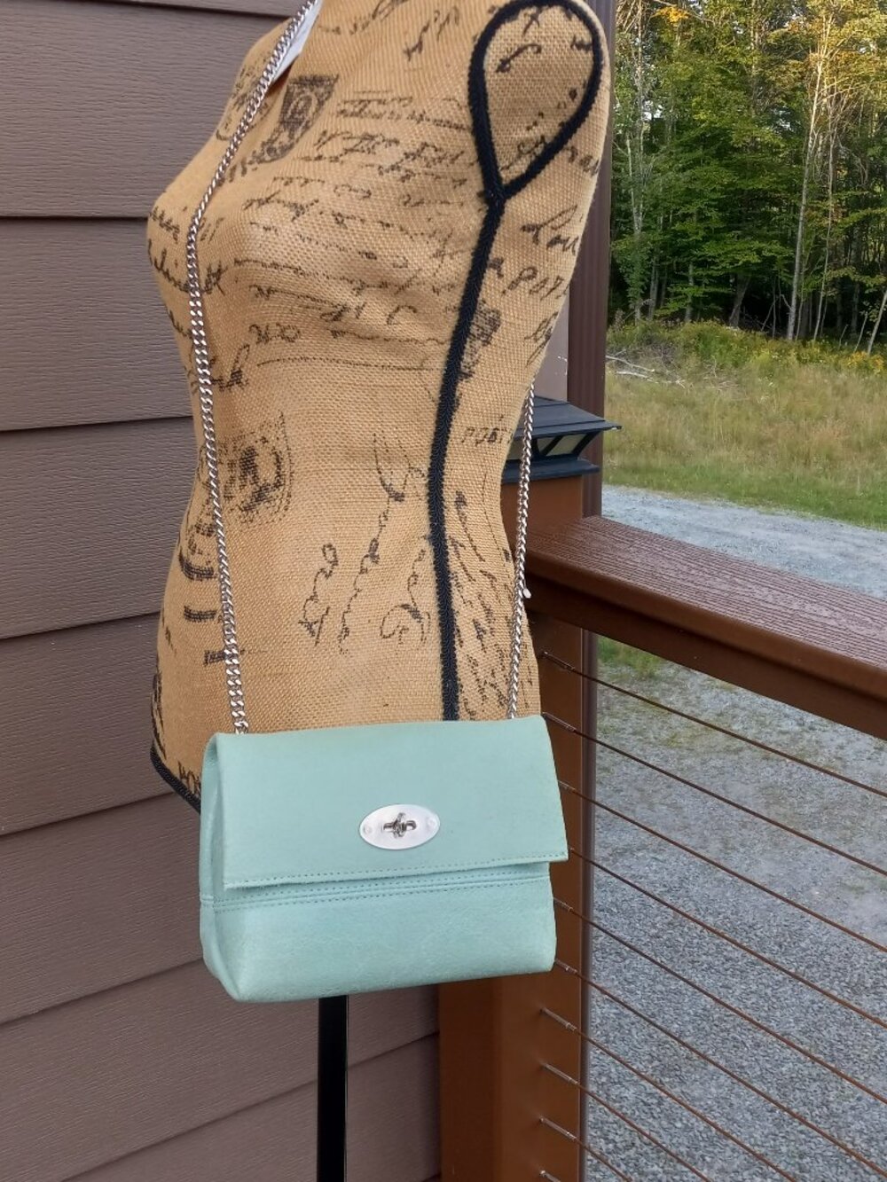 NWT Marina Galanti Viva Pelle Light Green Leather Crossbody Bag Chain Strp ITALY